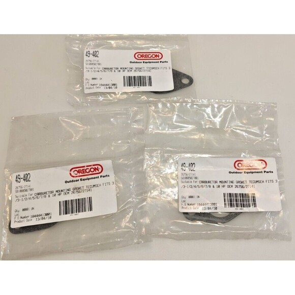 3-CARBURETOR MOUNTING GASKET FOR TECUMSEH REPLACES OEM 26756, OREGON 49-402-NEW - Picture 1 of 4